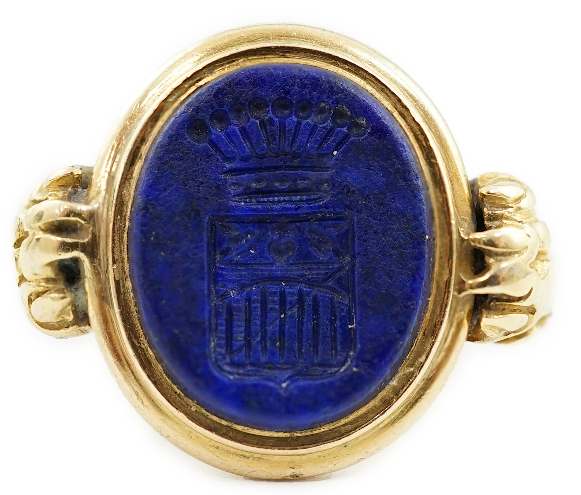 A 19th century gold and lapis lazuli set intaglio ring